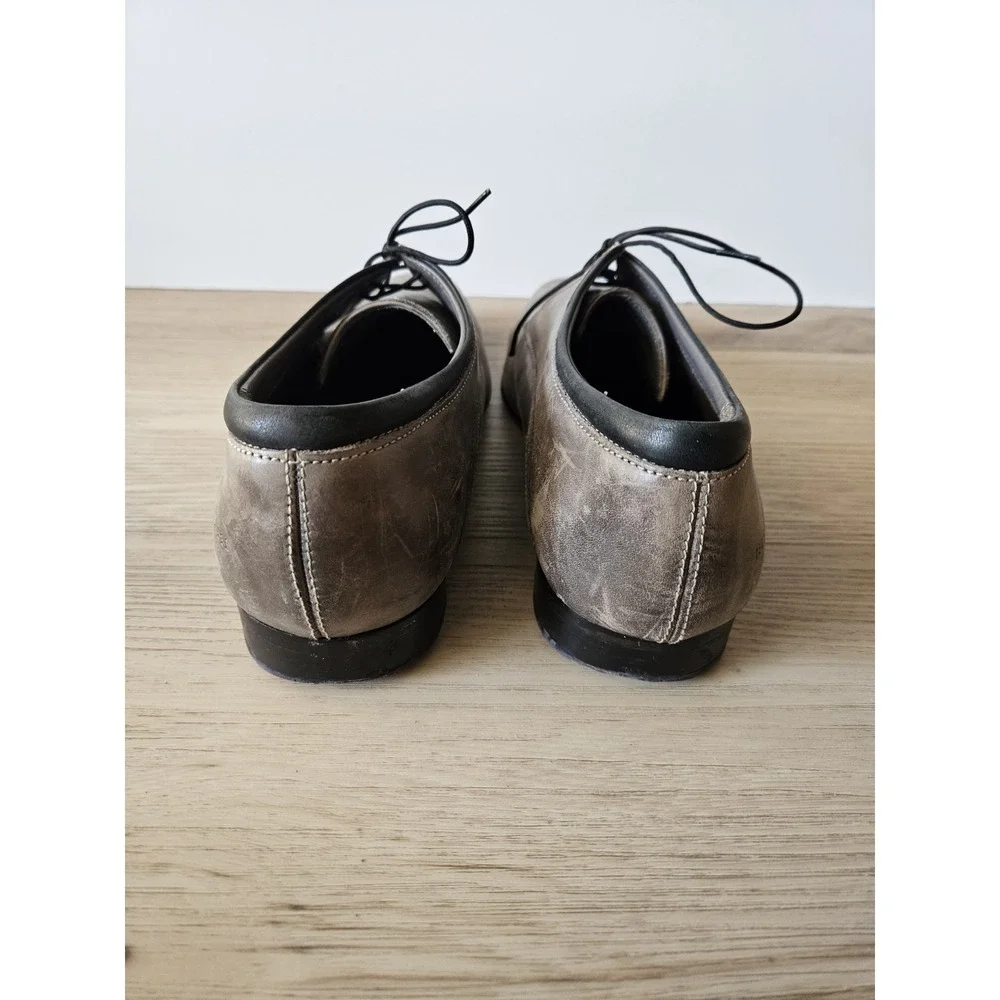 Ted Baker‎ Men's Distressed Leather Derby Dress Shoes Gray Taupe Almond Toe Lace